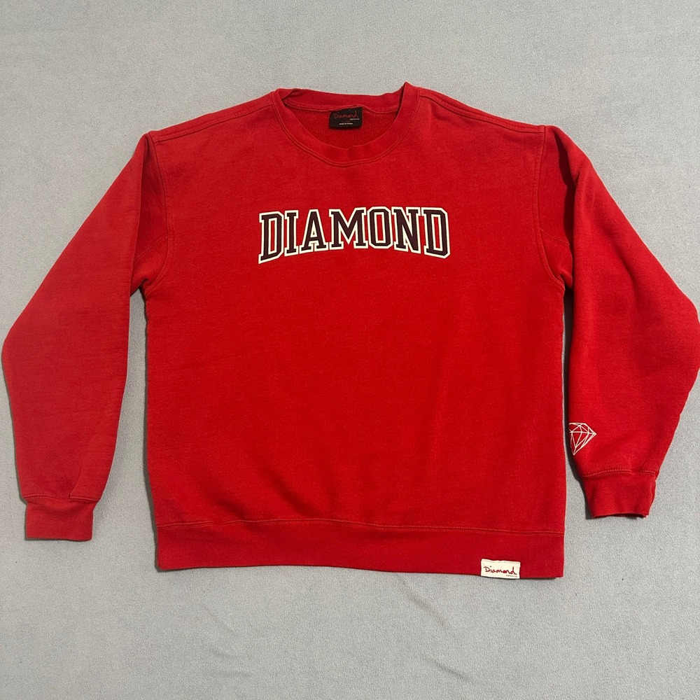 Diamond Supply Crew-Neck Pullover Sweatshirt Long Sleeves Red Mens Size XL